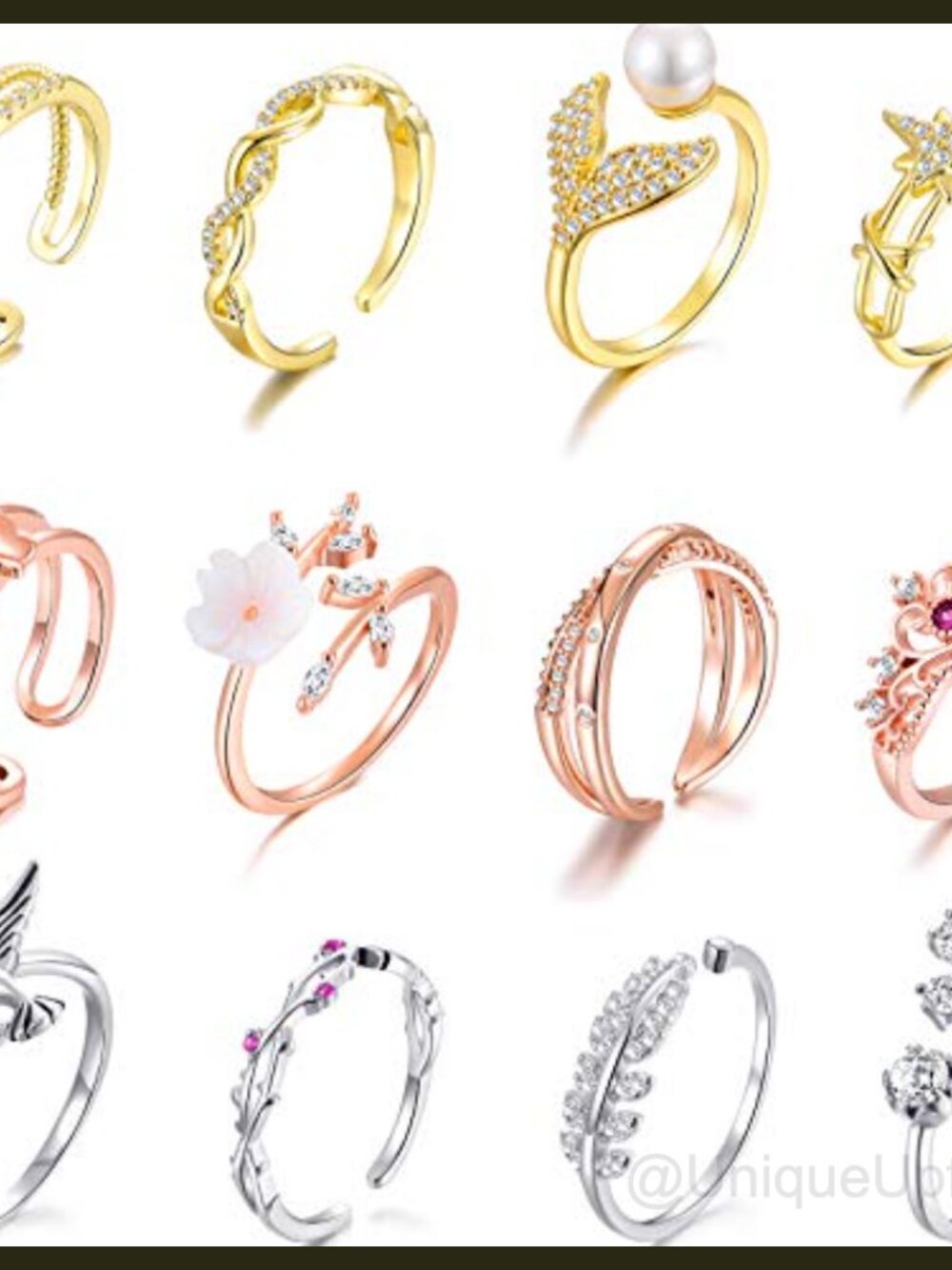 Cubic Zirconia Stacking Rings Set Adjustable 12 Piece Ring Pack